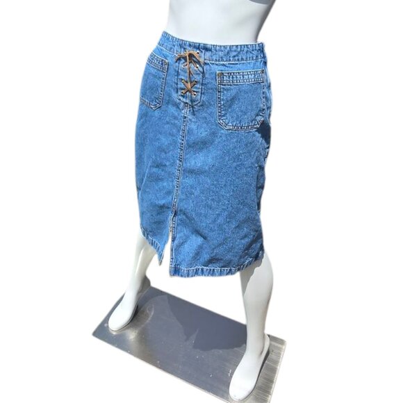 Women's A-Line Denim Lace Up Skirt COVINGTON sz 4 - Picture 6 of 7